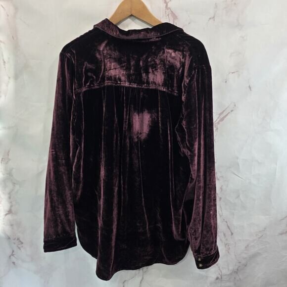 Anthropologie Shirt Womens 16 1X XL Burgundy Velvet Button Up Maeve Long Purple - Picture 6 of 12
